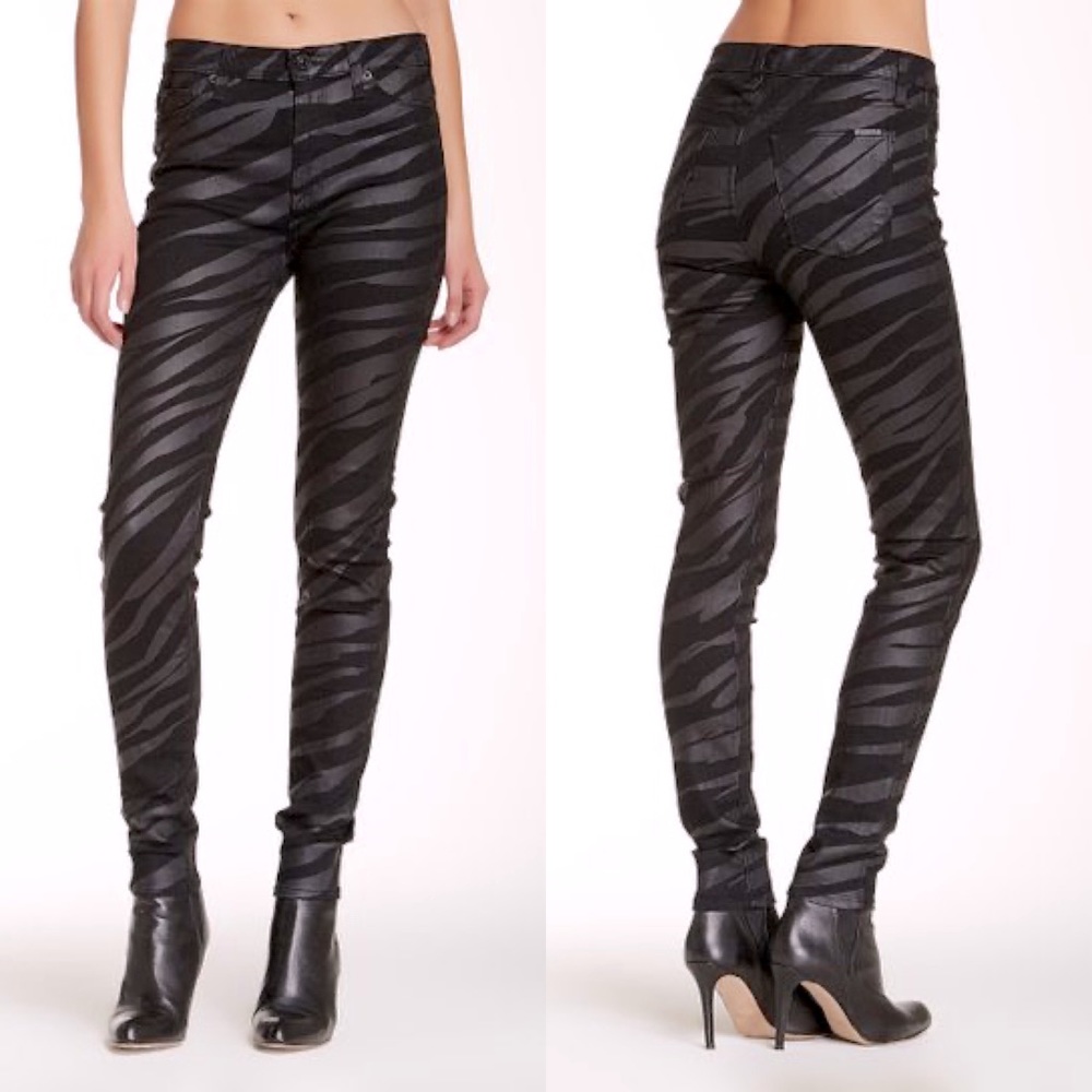 Hudson Jeans Zebra Barbara High Waist Super Skinny Coated Jeans Black Sz 24 NEW